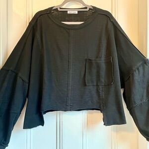 Cute Lemon Love black Cropped Long Sleeve Tee w/ Pockets, L